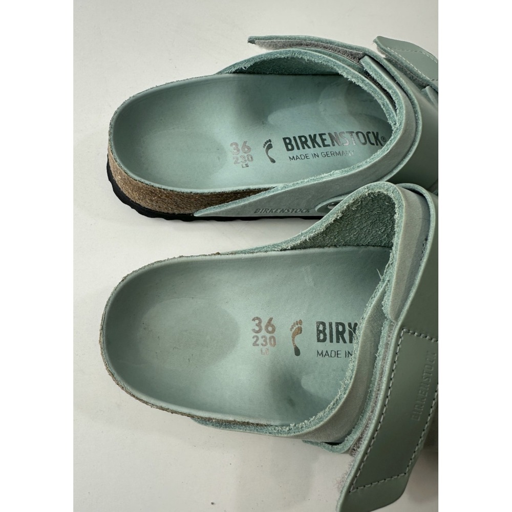 Birkenstock Uji Nubuck Leather Strap Slide Sandals Green Hook Loop Ladies Size 5 - Picture 3 of 16